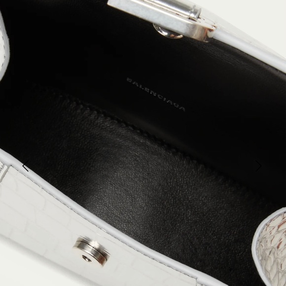XS Balenciaga Nano Hourglass Silver - Metallized Crocodile - Picture 2 of 6